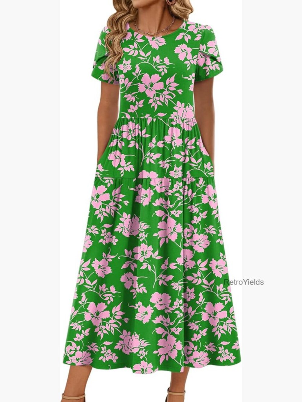 Maxi Bohemian Floral Short Sleeve Long Dress Casual Flowy Sundress